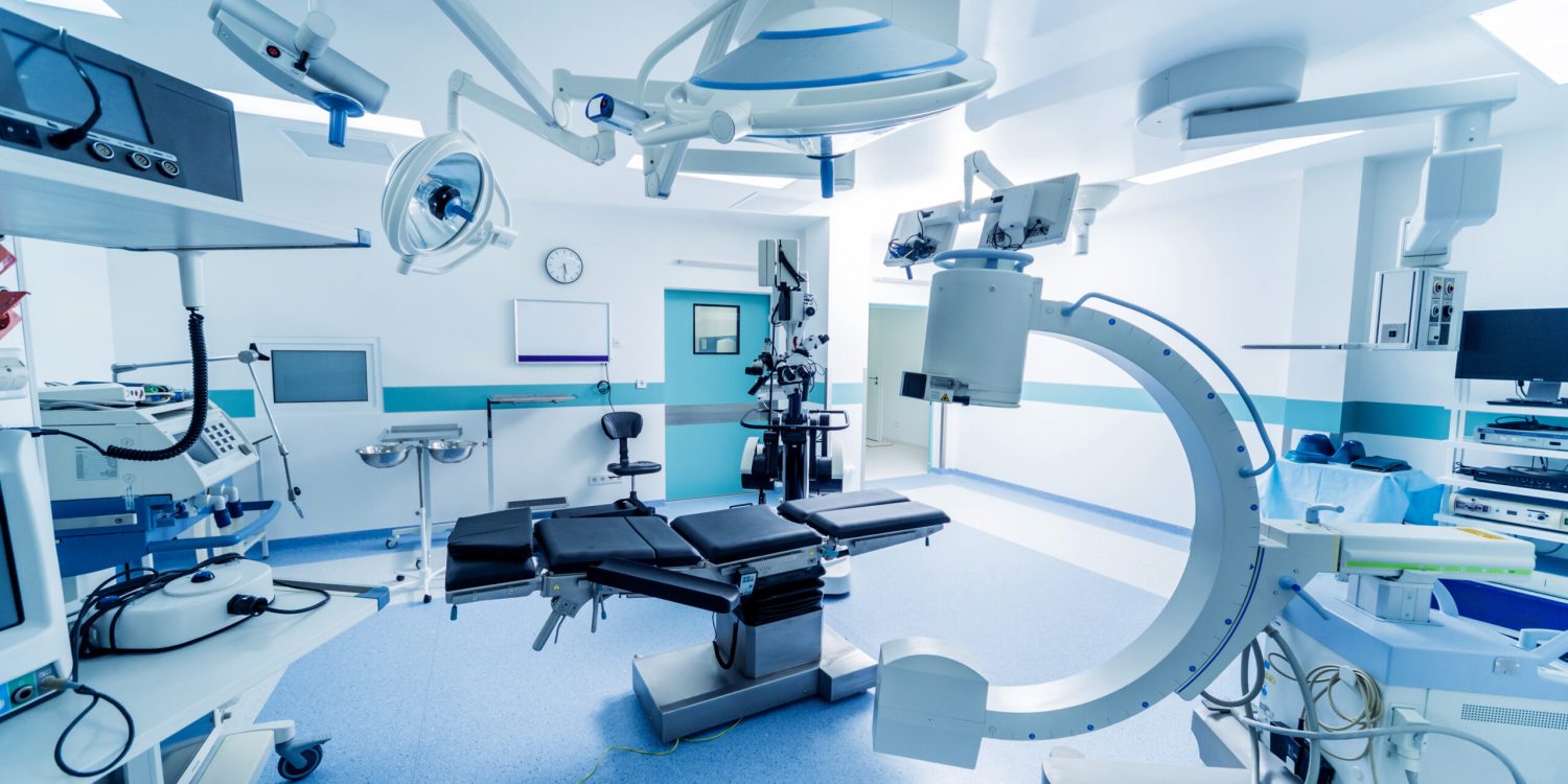 Modern equipment in operating room. Medical devices for neurosurgery. Background