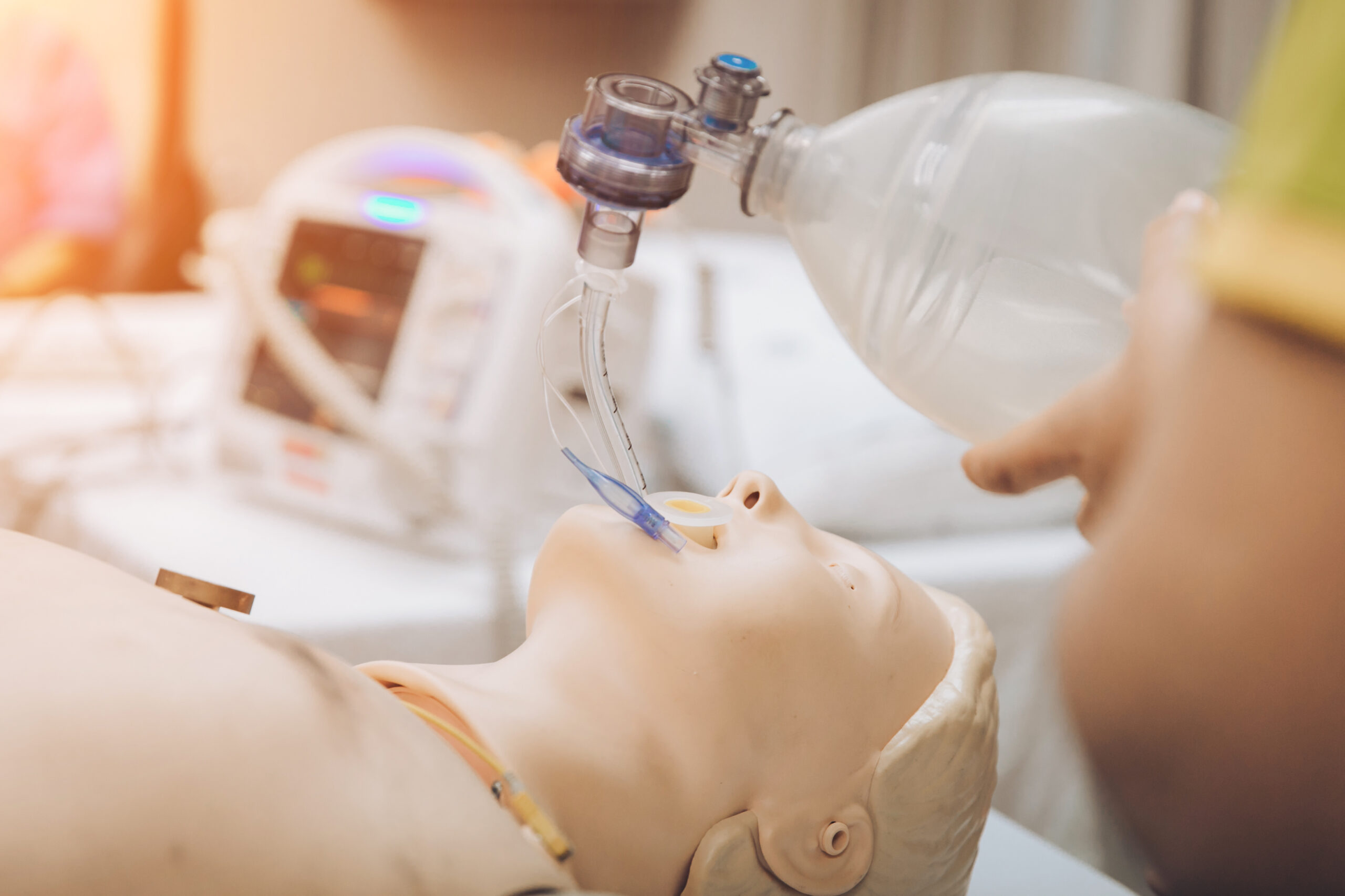 medical students are learning how to rescue the patients in emergency. CPR training with CPR doll and Ambu Bag